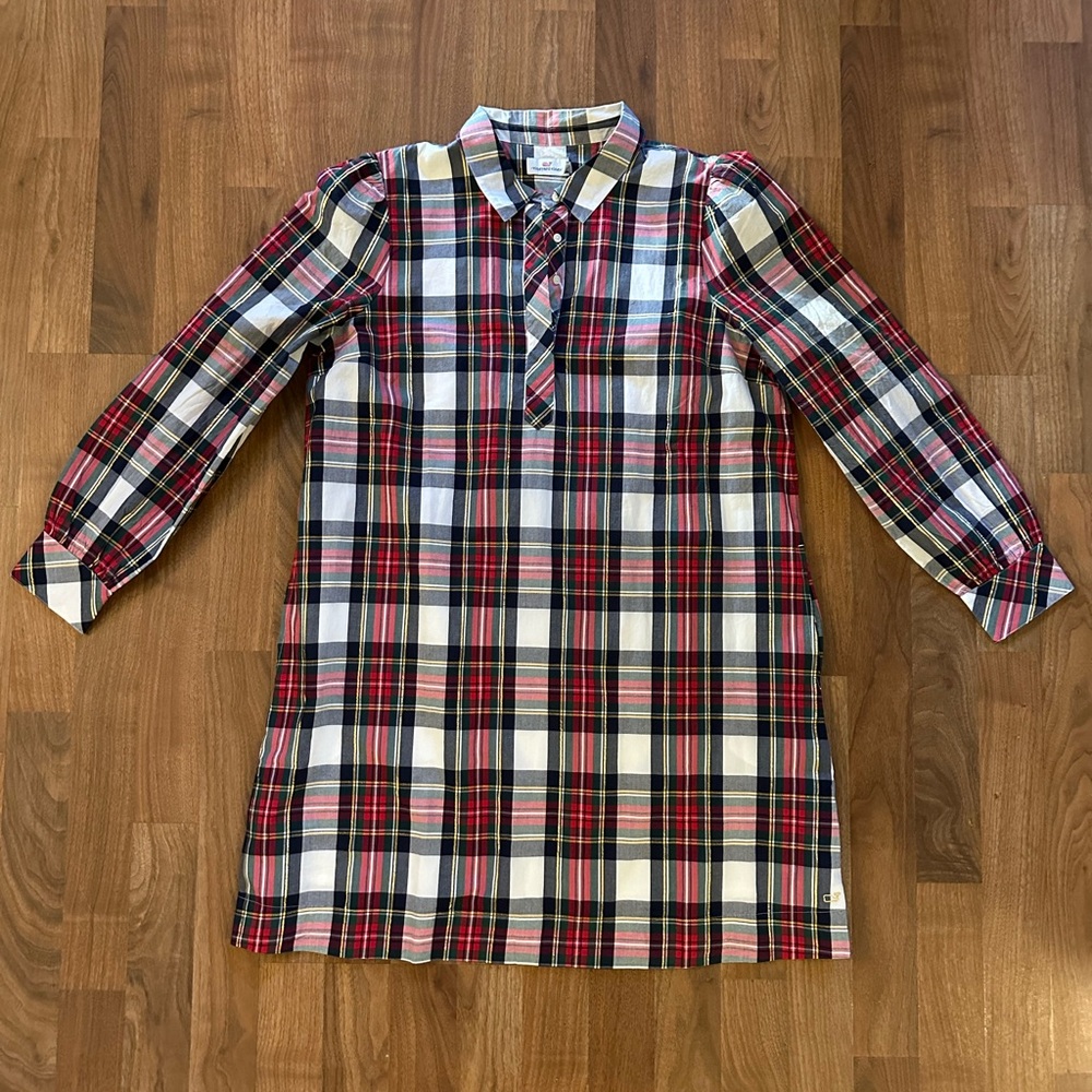 NWT Vineyard Vines Women's Plaid Poplin Popover Holiday Dress, Large
